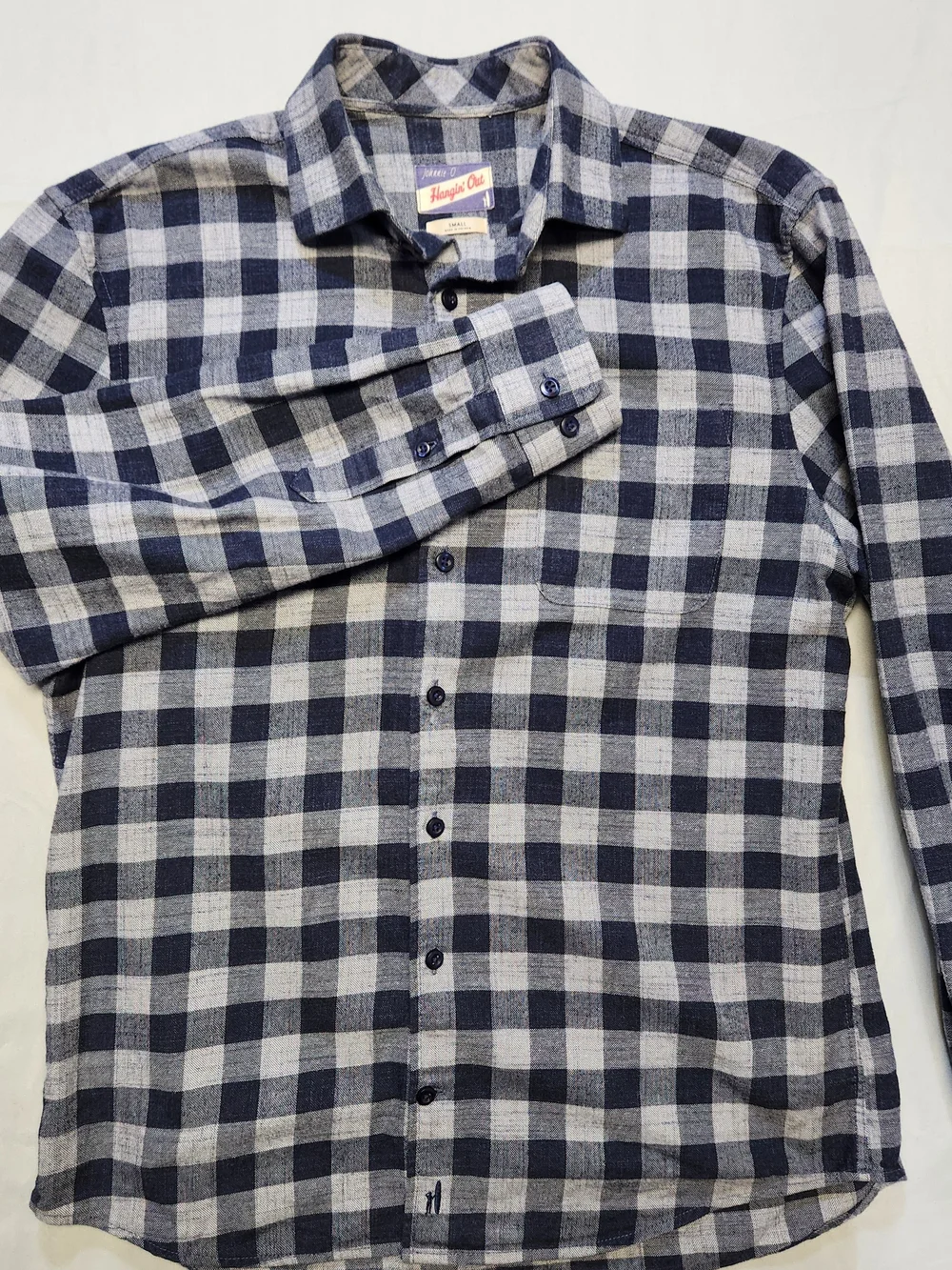 JOHNNIE-O Hangin' Out Plaid Button Down Flannel Gray Blue Small Orion L/sleeve